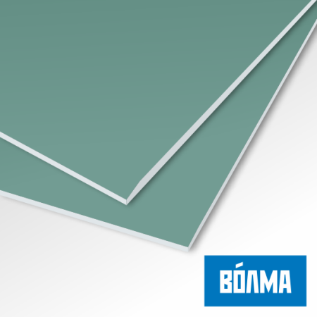 Гипсокартон влагостойкий УК ВОЛМА (ГКЛВ) 12,5-1200-2500 мм